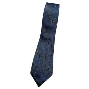 LANVIN Men's 100% Silk Necktie LUXURY Tie XL Black Blue Art W:2.7" EUC